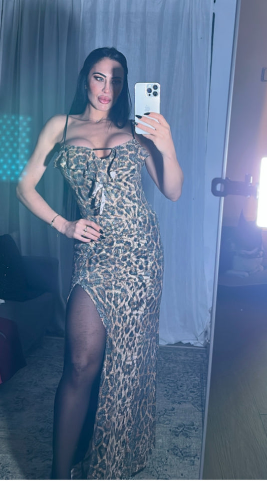 VESTIDO LEOPARDO BRILLANTE VL0006